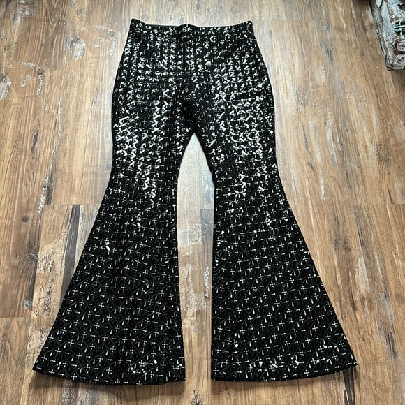 Nadine Merabi Black Meghan Velvet Sequin Flared Pants - Picture 4 of 9
